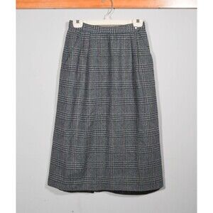 Vintage Schrader Wool Gray Purple Teal Plaid Long Midi Pocket Skirt 26" Waist